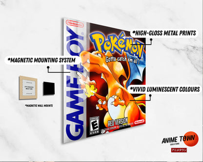 Pokemon Red Charizard Gameboy Cover Metal Poster