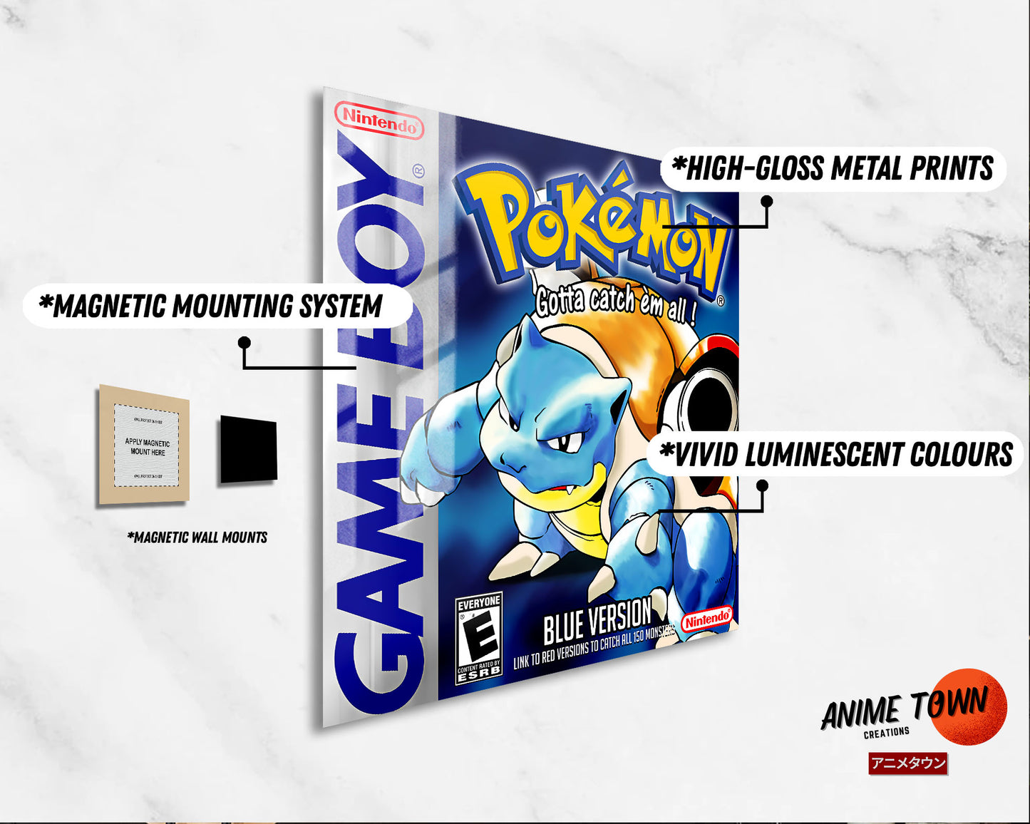 Pokemon Blue Blastoise Gameboy Cover Metal Poster