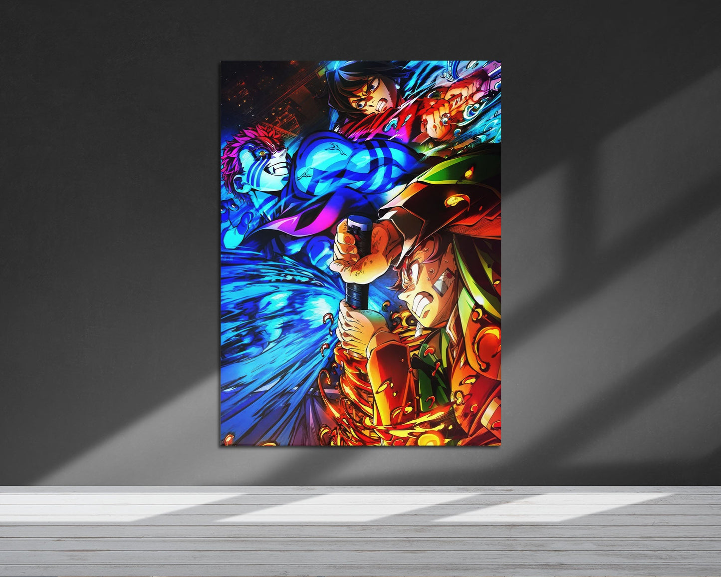 Anime Town Creations Metal Poster Demon Slayer Infinity Castle Tanjiro Giyu vs Akaza 5" x 7" Home Goods - Anime Demon Slayer Metal Poster