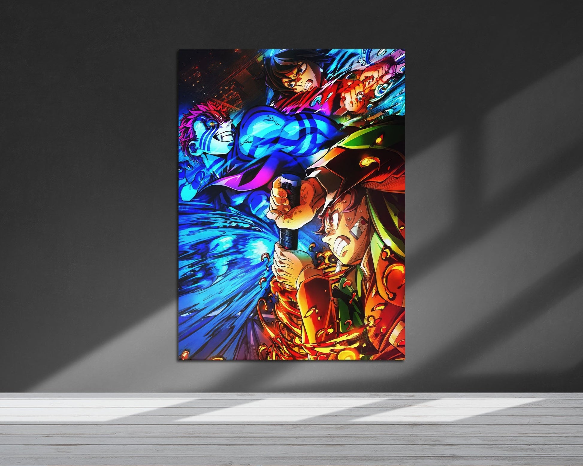 Anime Town Creations Metal Poster Demon Slayer Infinity Castle Tanjiro Giyu vs Akaza 5" x 7" Home Goods - Anime Demon Slayer Metal Poster