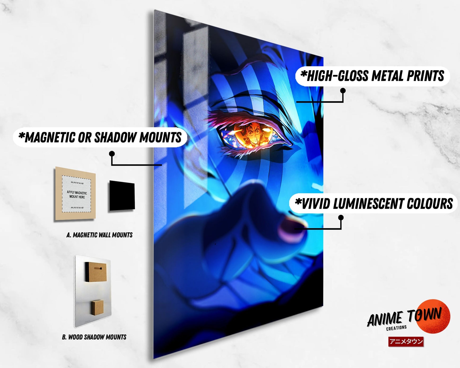 Anime Town Creations Metal Poster Demon Slayer Infinity Castle Akaza Eyes 11" x 17" Home Goods - Anime Demon Slayer Metal Poster