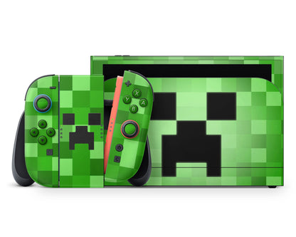 Anime Town Creations Nintendo Switch 2 Minecraft Creeper Face Vinyl +Tempered Glass Skins - Anime Minecraft Switch 2 Skin