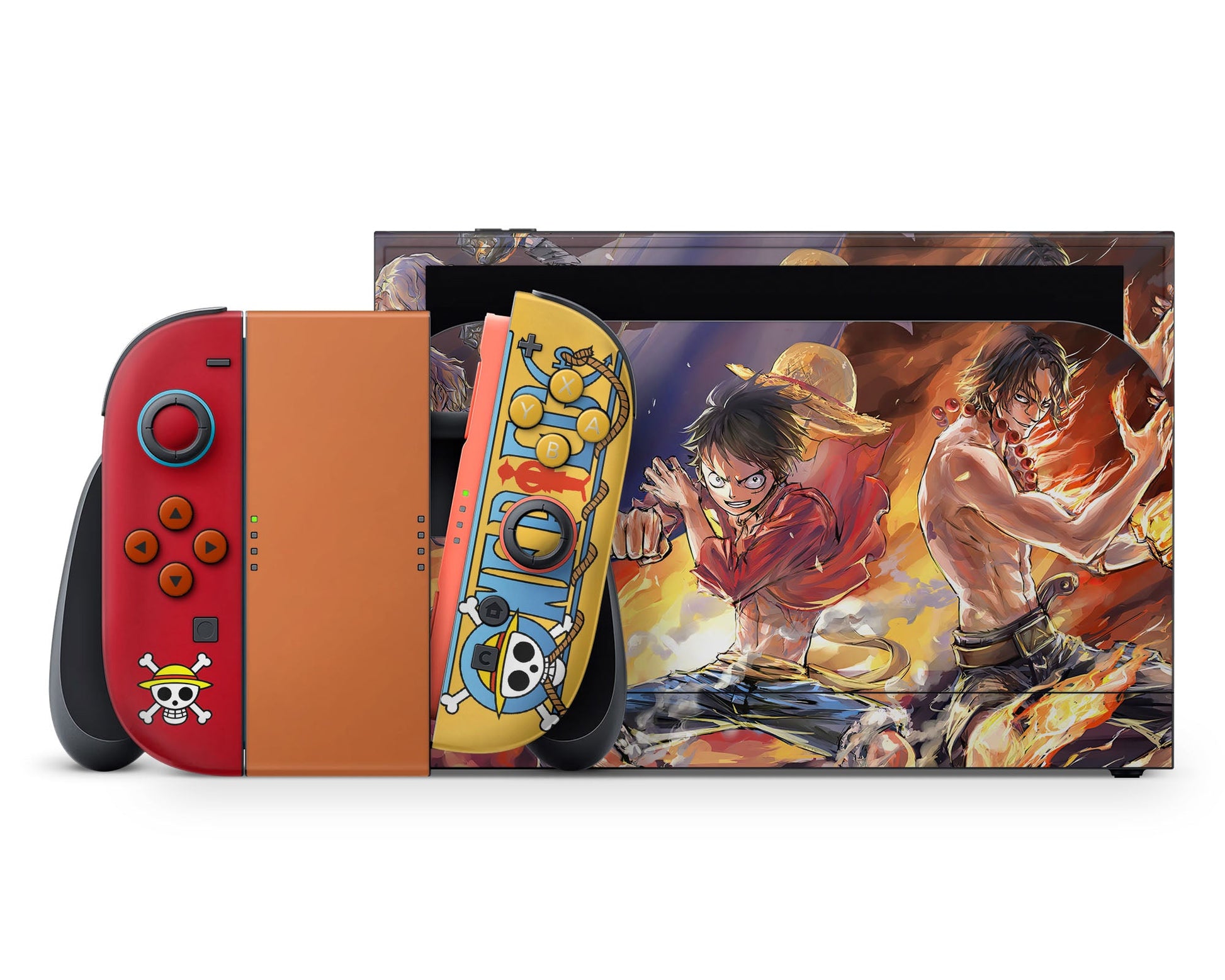 Anime Town Creations Nintendo Switch 2 One Piece Luffy Flames Vinyl +Tempered Glass Skins - Anime One Piece Switch 2 Skin