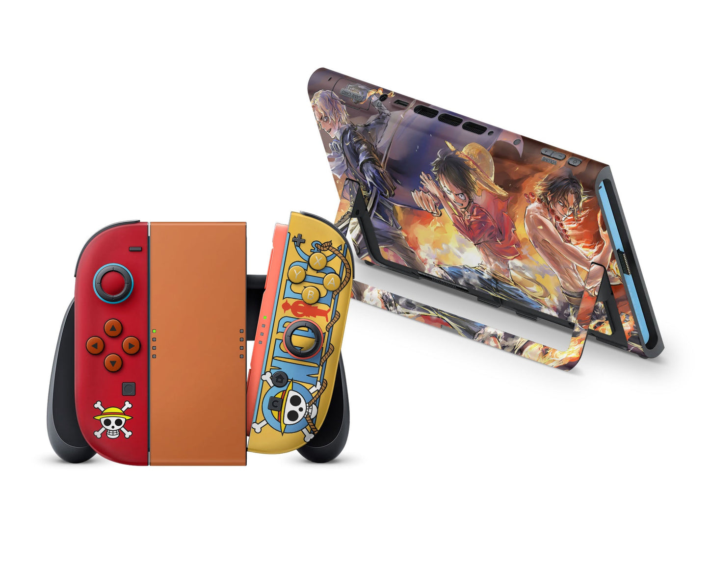 Anime Town Creations Nintendo Switch 2 One Piece Luffy Flames Vinyl +Tempered Glass Skins - Anime One Piece Switch 2 Skin