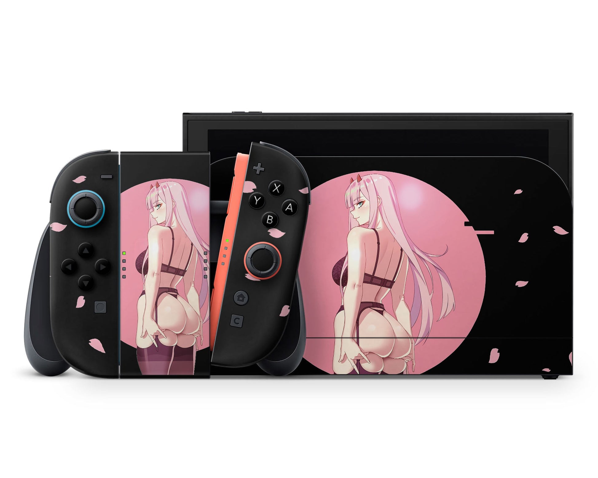 Anime Town Creations Nintendo Switch 2 Zero Two Hot Pink Vinyl +Tempered Glass Skins - Anime Darling in the Franxx Switch 2 Skin
