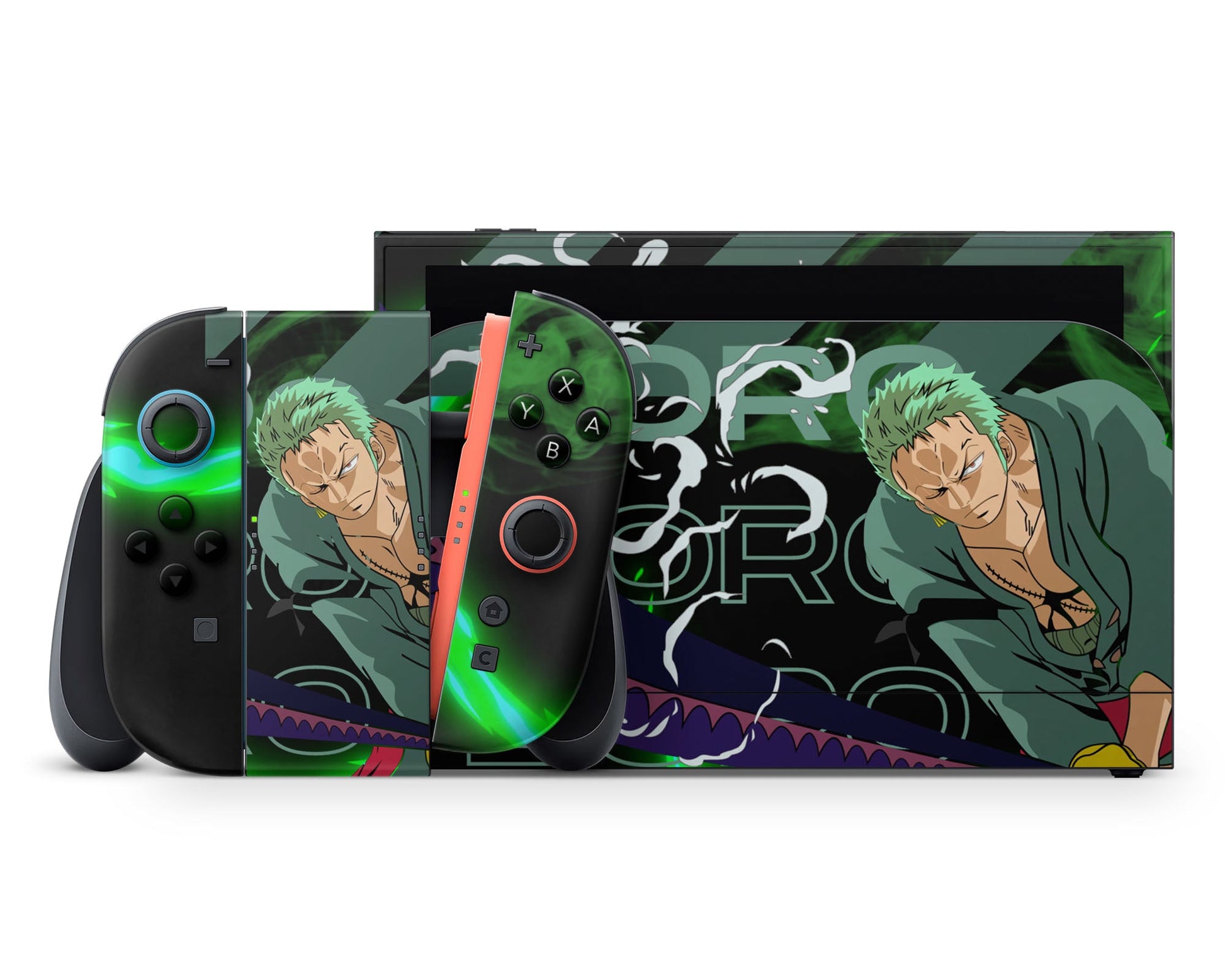 Anime Town Creations Nintendo Switch 2 One Piece Zoro Vinyl +Tempered Glass Skins - Anime One Piece Switch 2 Skin