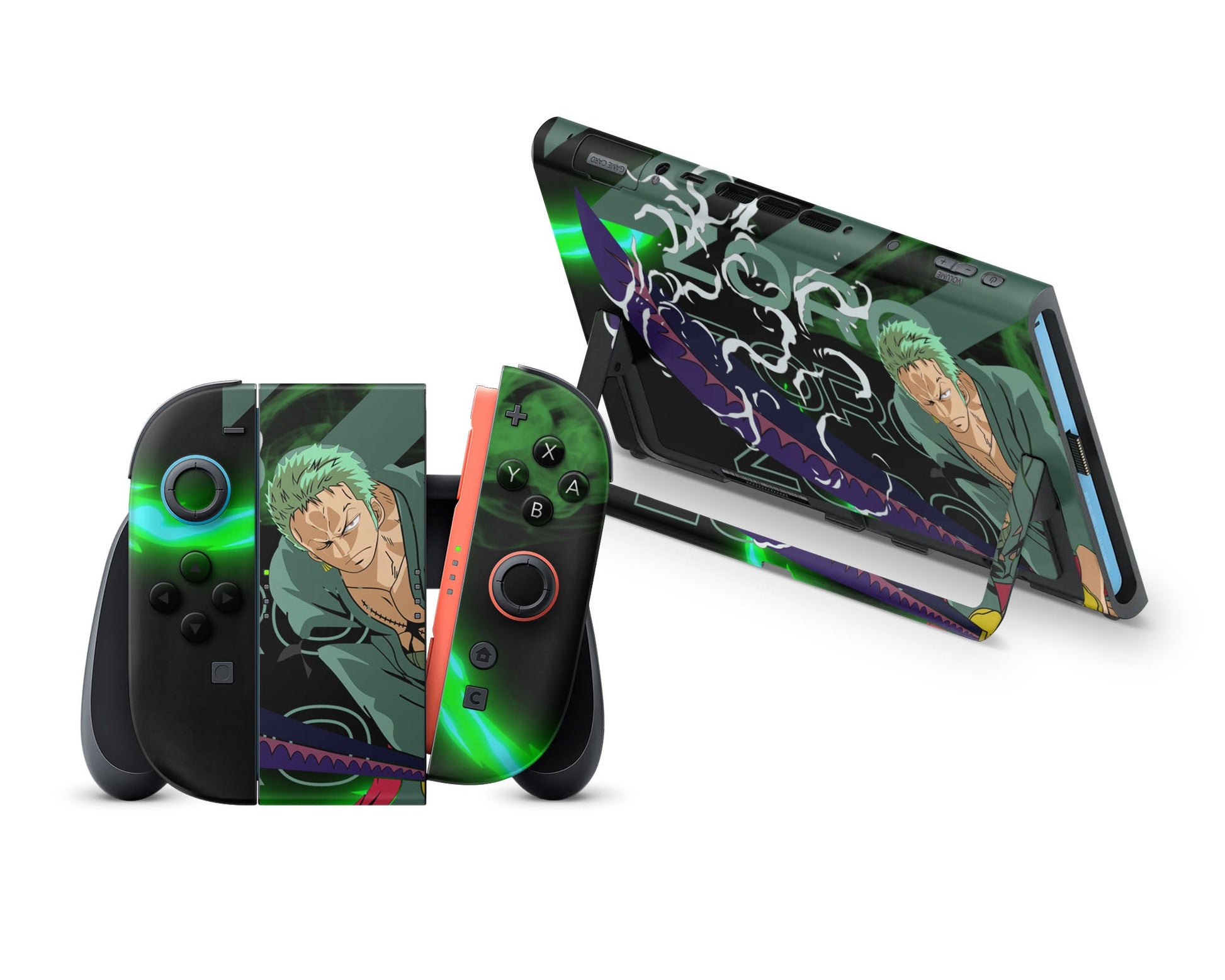 Anime Town Creations Nintendo Switch 2 One Piece Zoro Vinyl +Tempered Glass Skins - Anime One Piece Switch 2 Skin