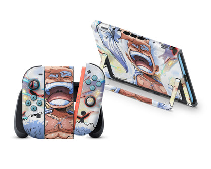 Anime Town Creations Nintendo Switch 2 One Piece Luffy Gear 5 Awakening Vinyl +Tempered Glass Skins - Anime One Piece Switch 2 Skin