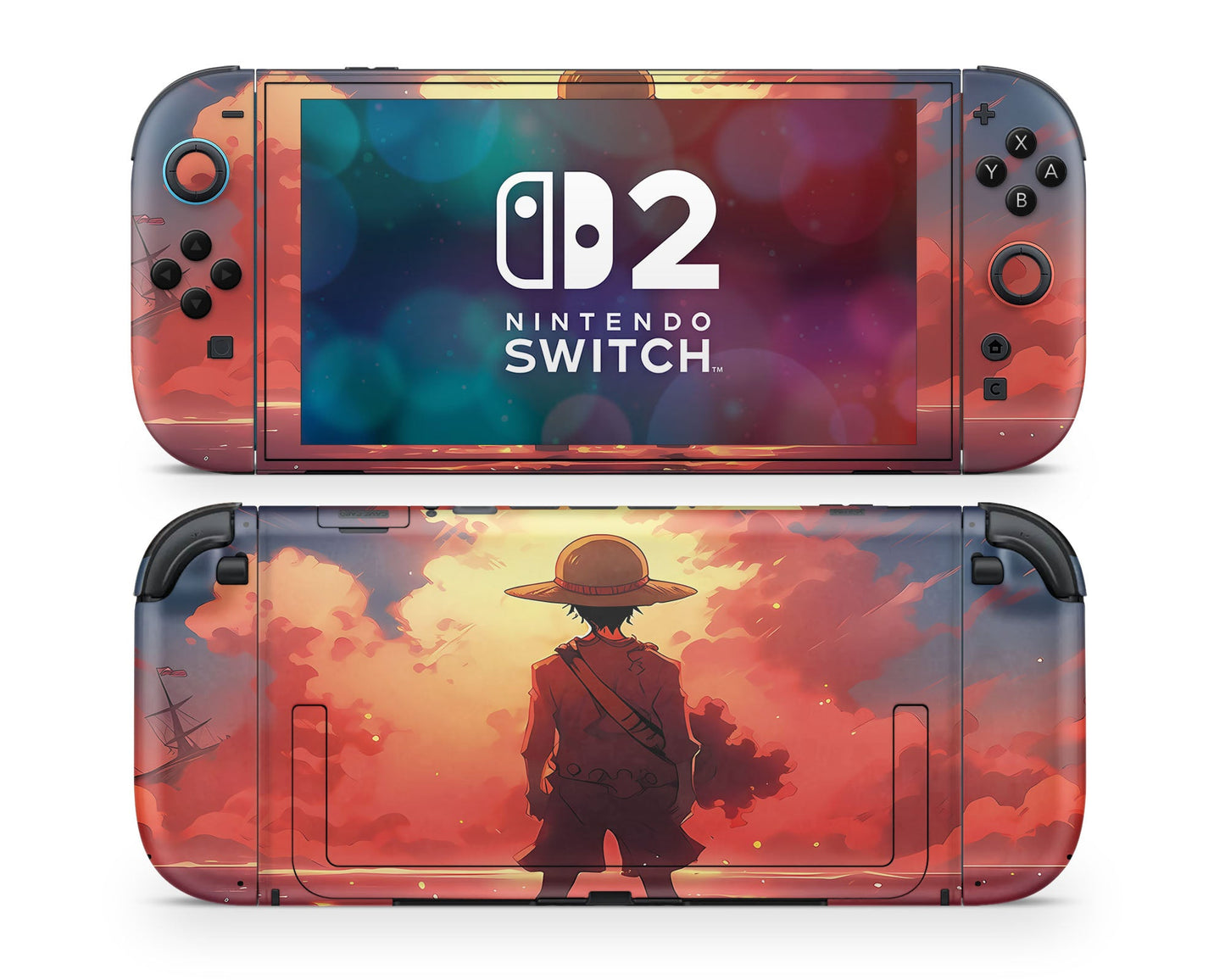 Anime Town Creations Nintendo Switch 2 One Piece Luffy Sunset Minimalist Vinyl only Skins - Anime One Piece Switch 2 Skin