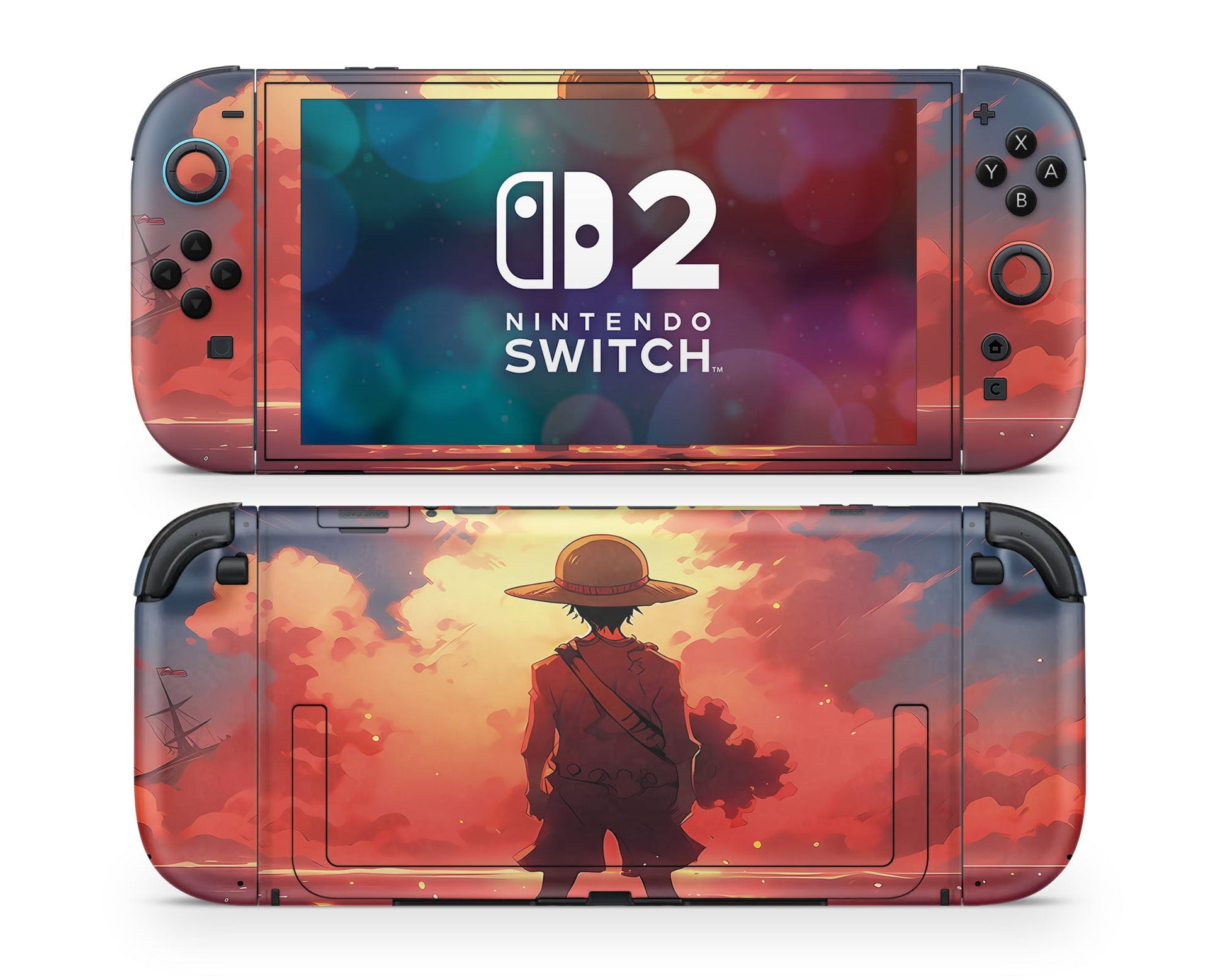 Anime Town Creations Nintendo Switch 2 One Piece Luffy Sunset Minimalist Vinyl only Skins - Anime One Piece Switch 2 Skin