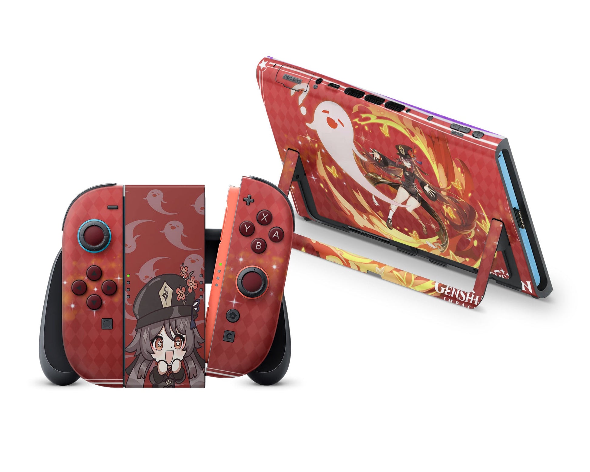 Anime Town Creations Nintendo Switch 2 Genshin Impact Hu Tao Vinyl +Tempered Glass Skins - Anime Genshin Impact  Switch 2 Skin