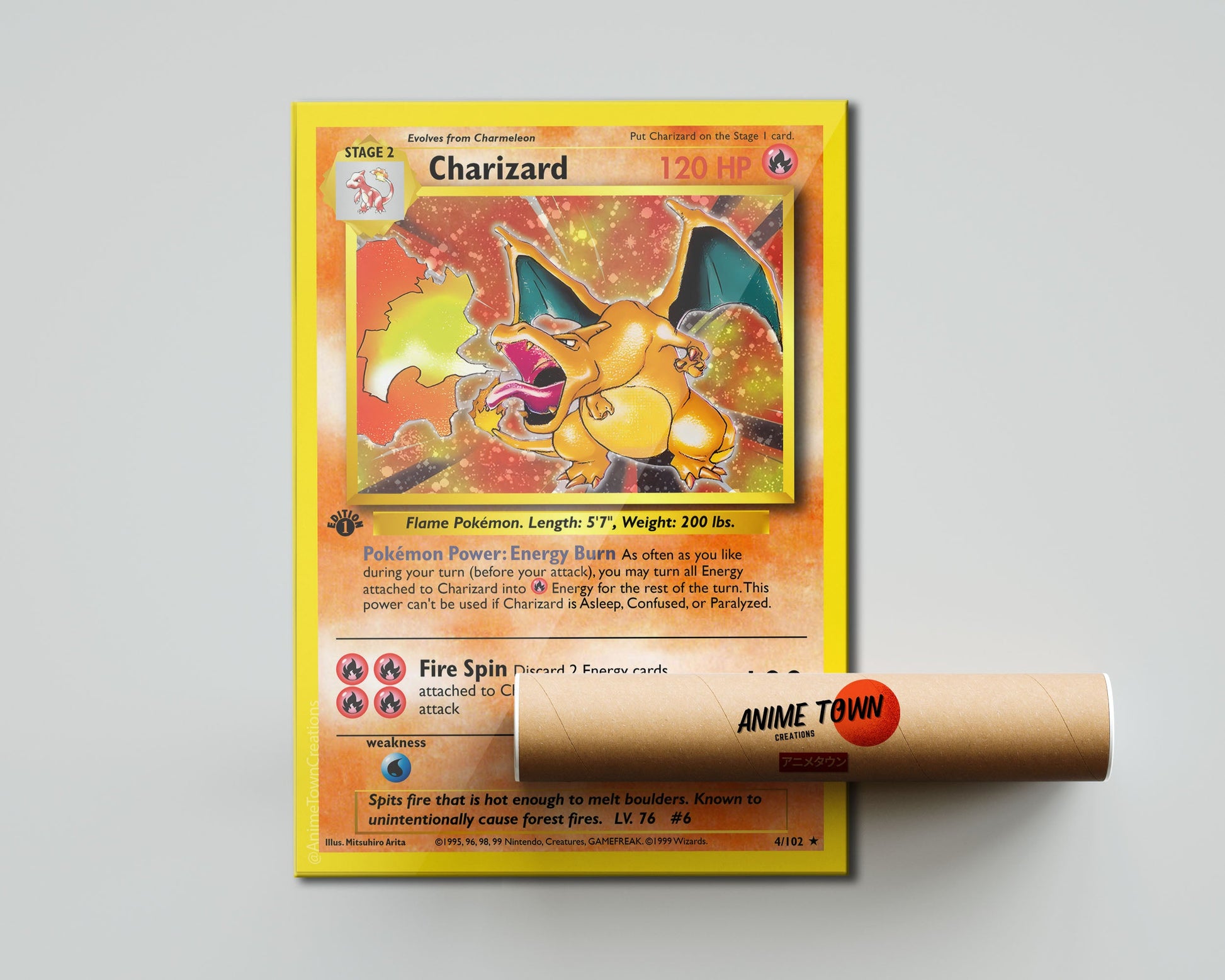 Anime Town Creations Poster Pokemon Charizard Card 5" x 7" Home Goods - Anime Pokemon Poster