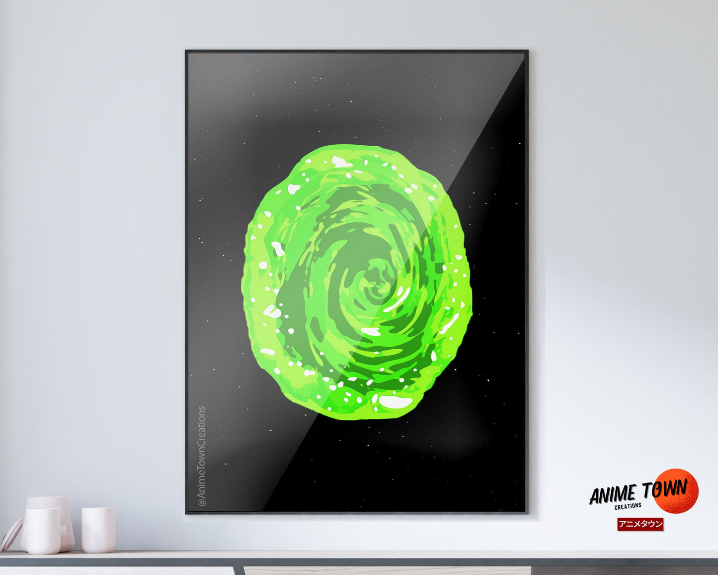 Anime Town Creations Poster Rick and Morty Green Portal 11" x 17" Home Goods - Anime Rick and Morty Poster