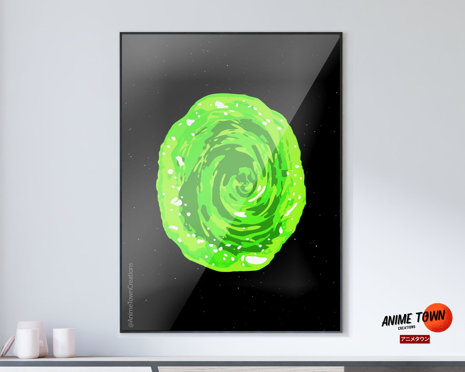 Anime Town Creations Poster Rick and Morty Green Portal 11" x 17" Home Goods - Anime Rick and Morty Poster