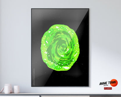 Anime Town Creations Poster Rick and Morty Green Portal 11" x 17" Home Goods - Anime Rick and Morty Poster