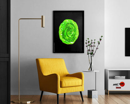 Anime Town Creations Poster Rick and Morty Green Portal 11" x 17" Home Goods - Anime Rick and Morty Poster