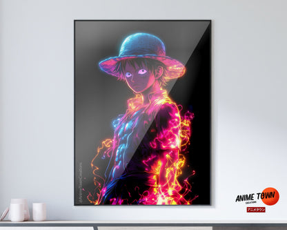 Anime Town Creations Poster One Piece Neon Luffy 11" x 17" Home Goods - Anime One Piece Poster