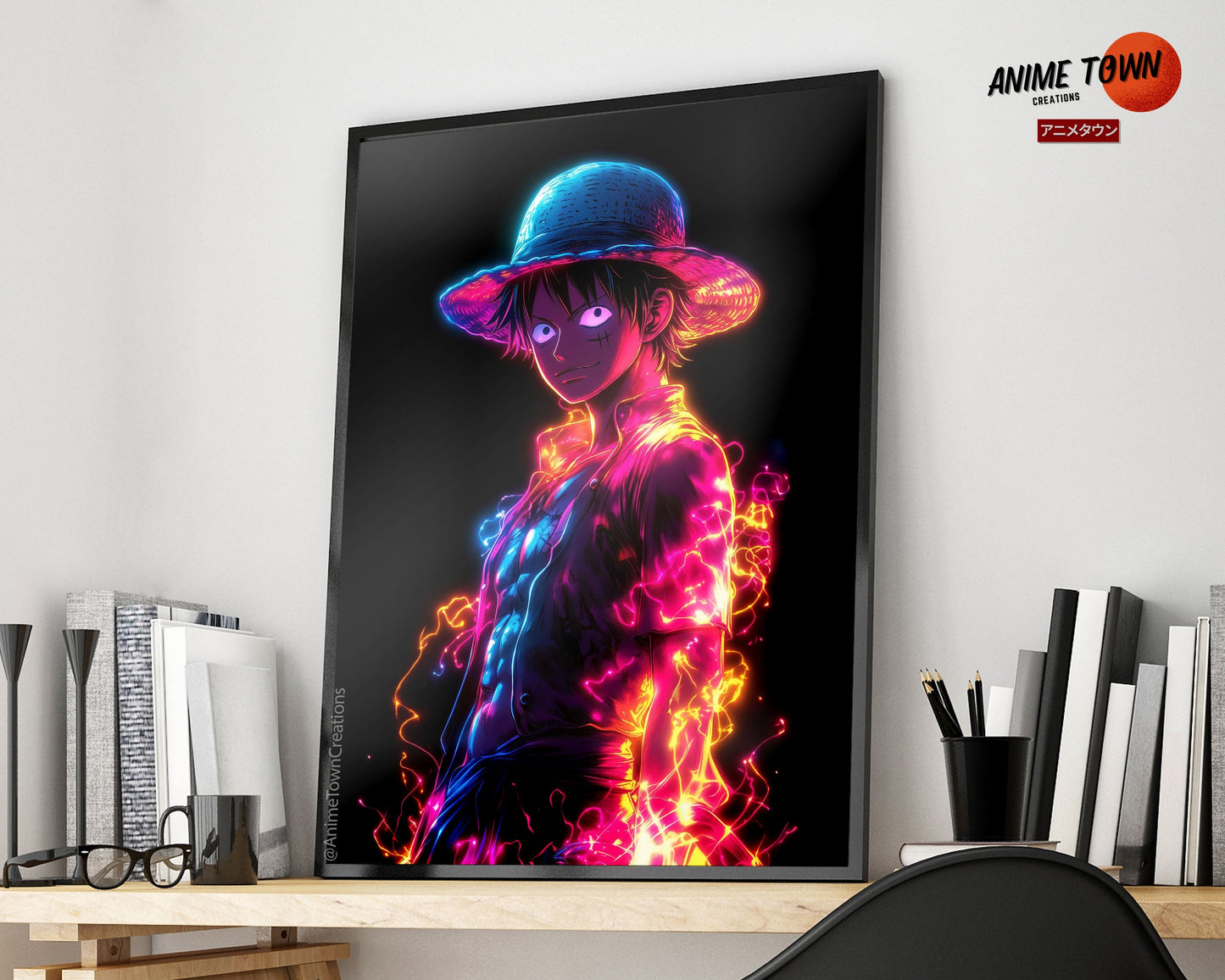 Anime Town Creations Poster One Piece Neon Luffy 5" x 7" Home Goods - Anime One Piece Poster