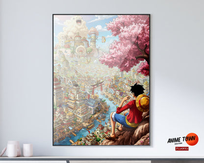 Anime Town Creations Poster One Piece Luffy Town 11" x 17" Home Goods - Anime One Piece Poster