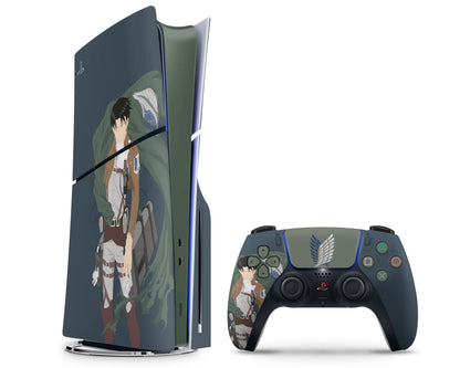 Anime Town Creations PS5 Slim Attack on Titan Levi Ackerman Minimalistic PS5 Slim Skins - Anime Attack on Titan PS5 Slim Skin