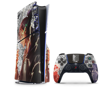 Anime Town Creations PS5 Slim Attack on Titan Eren Yeager Hype PS5 Slim Skins - Anime Attack on Titan PS5 Slim Skin