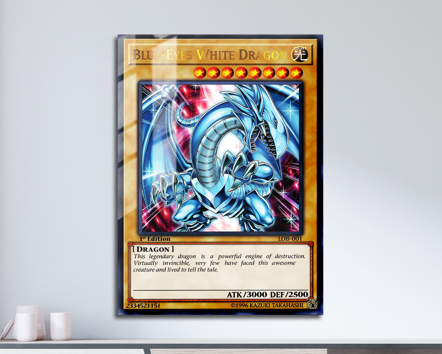 Anime Town Creations Metal Poster Blue Eyes White Dragon 1st Edition Card 11" x 17" Home Goods - Anime YGO Metal Poster