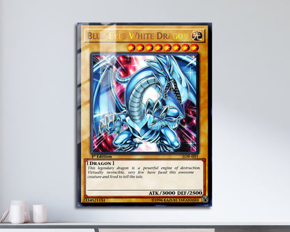 Anime Town Creations Metal Poster Blue Eyes White Dragon 1st Edition Card 11" x 17" Home Goods - Anime YGO Metal Poster
