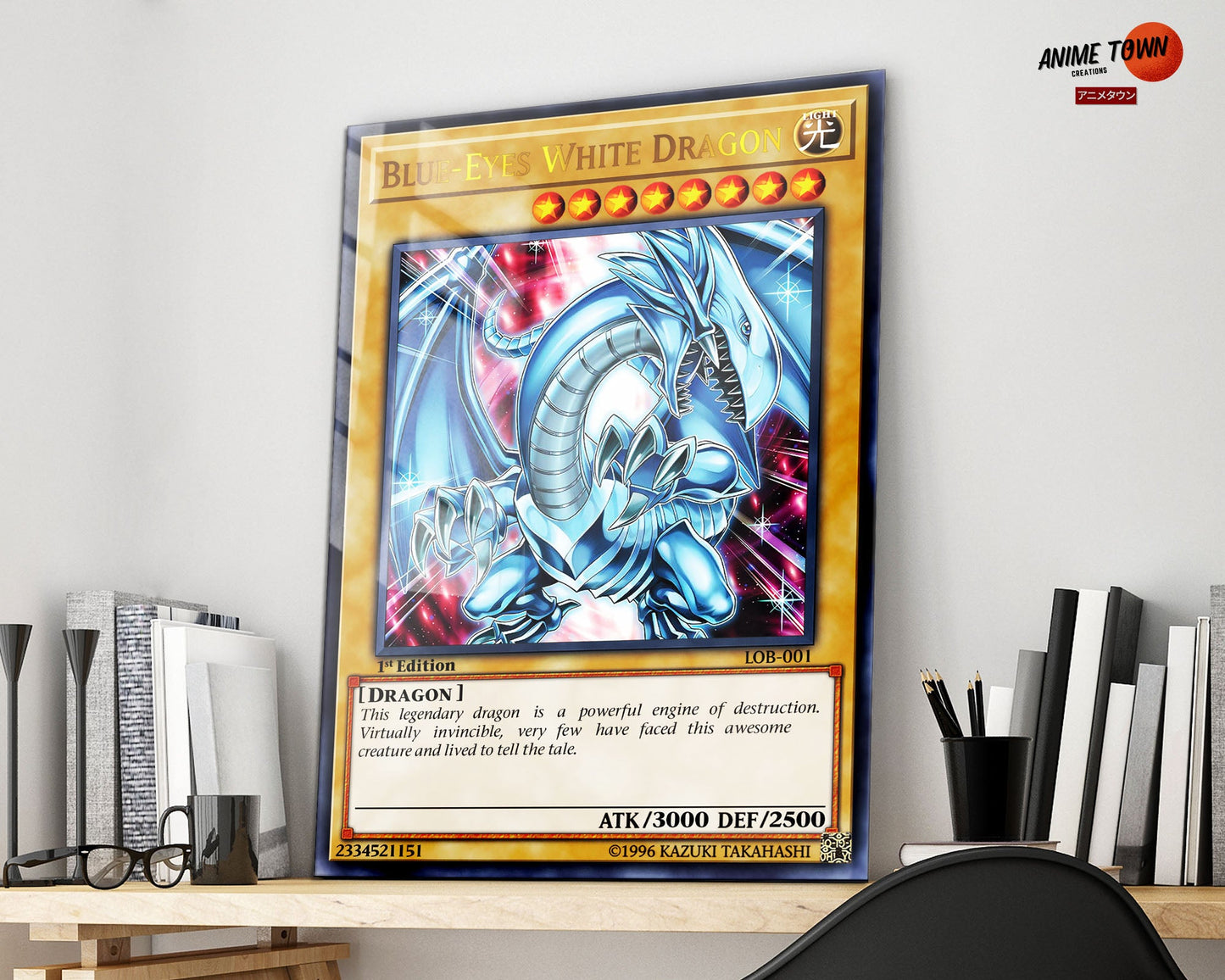 Anime Town Creations Metal Poster Blue Eyes White Dragon 1st Edition Card 16" x 24" Home Goods - Anime YGO Metal Poster