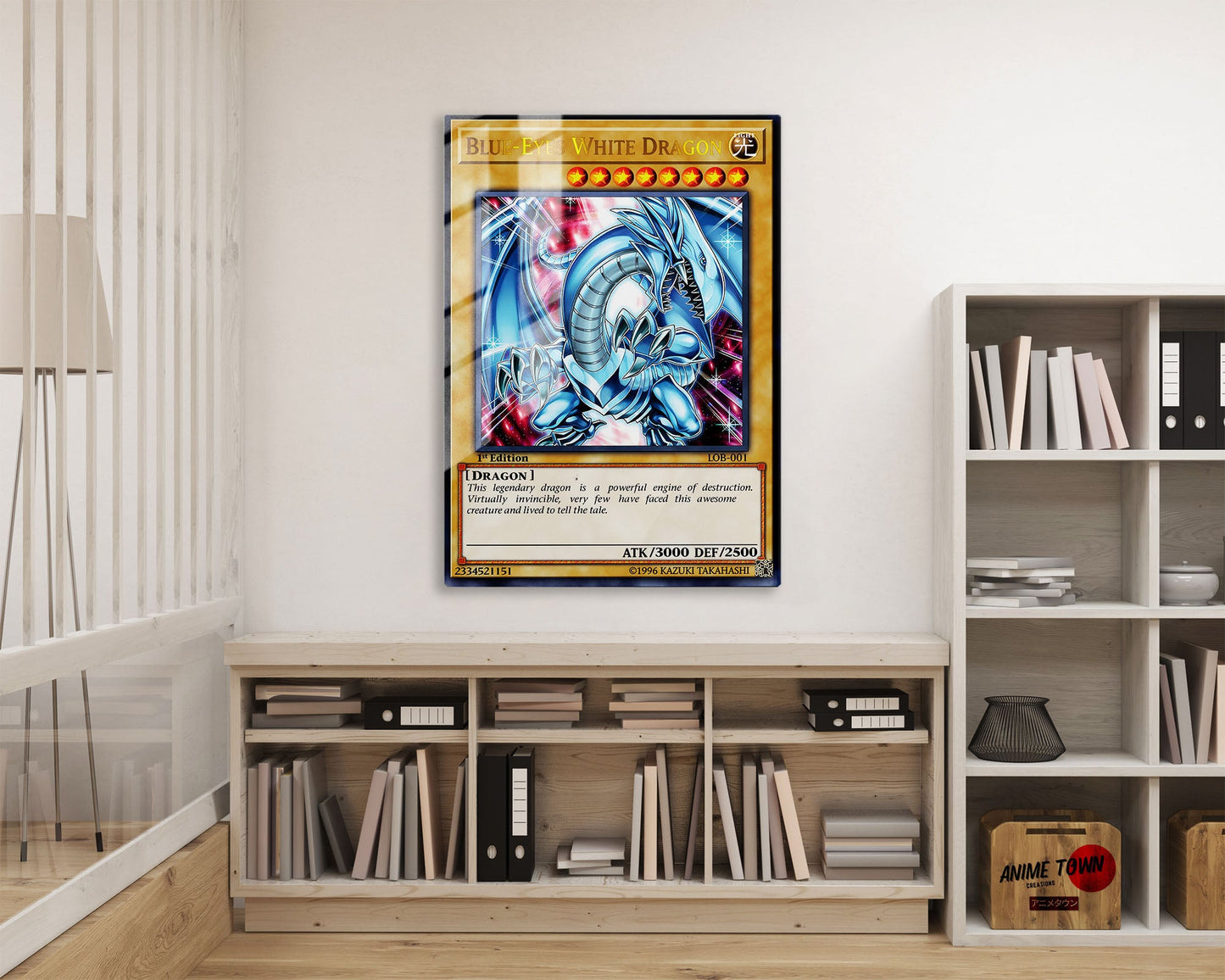 Anime Town Creations Metal Poster Blue Eyes White Dragon 1st Edition Card 16" x 24" Home Goods - Anime YGO Metal Poster