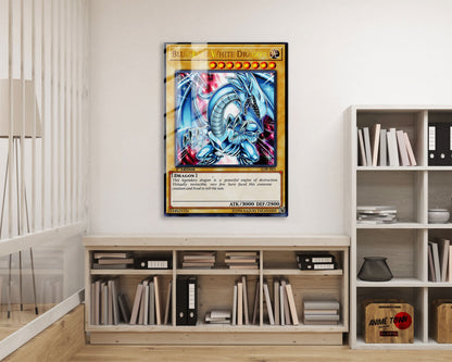 Anime Town Creations Metal Poster Blue Eyes White Dragon 1st Edition Card 16" x 24" Home Goods - Anime YGO Metal Poster