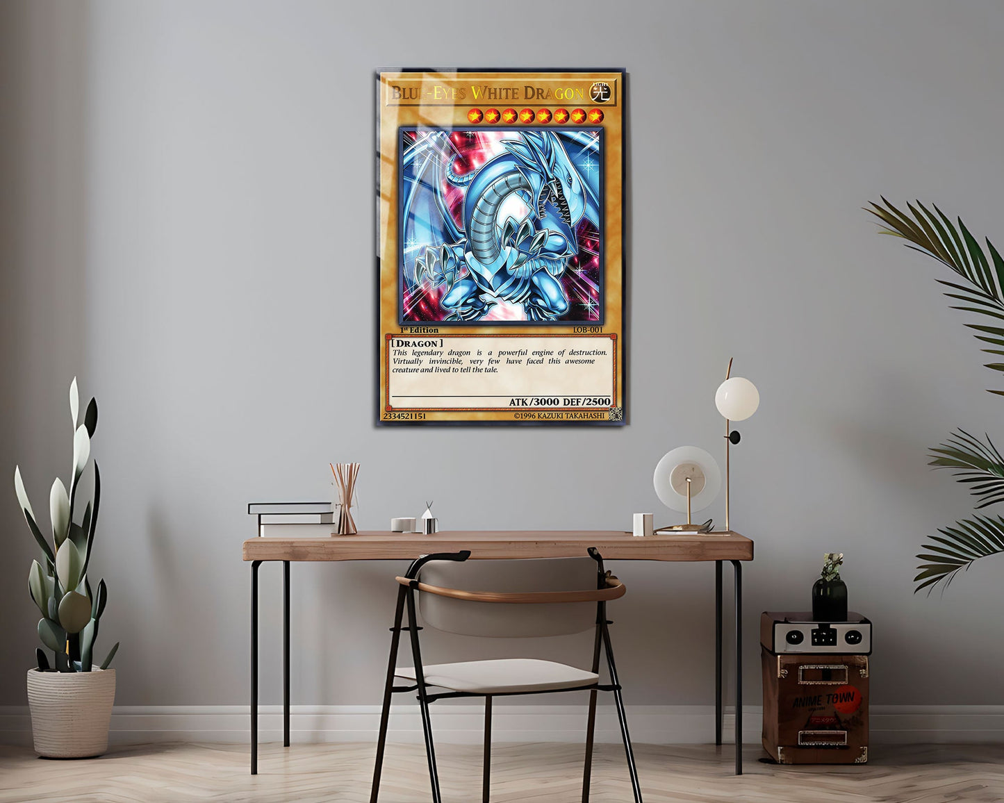 Anime Town Creations Metal Poster Blue Eyes White Dragon 1st Edition Card 24" x 36" Home Goods - Anime YGO Metal Poster