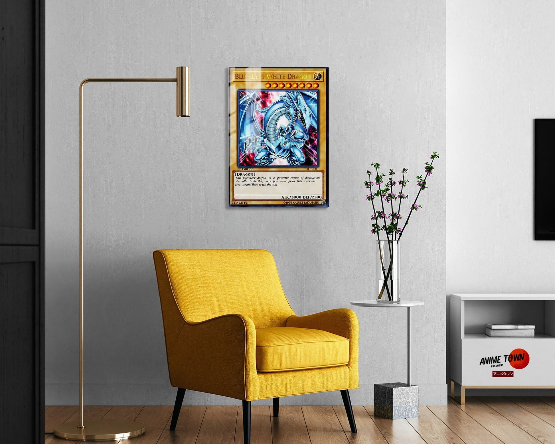 Anime Town Creations Metal Poster Blue Eyes White Dragon 1st Edition Card 11" x 14" Home Goods - Anime YGO Metal Poster