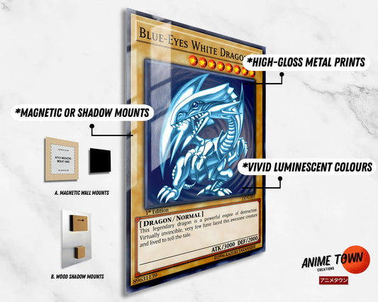 Anime Town Creations Metal Poster Blue Eyes White Dragon Card 11" x 17" Home Goods - Anime YGO Metal Poster