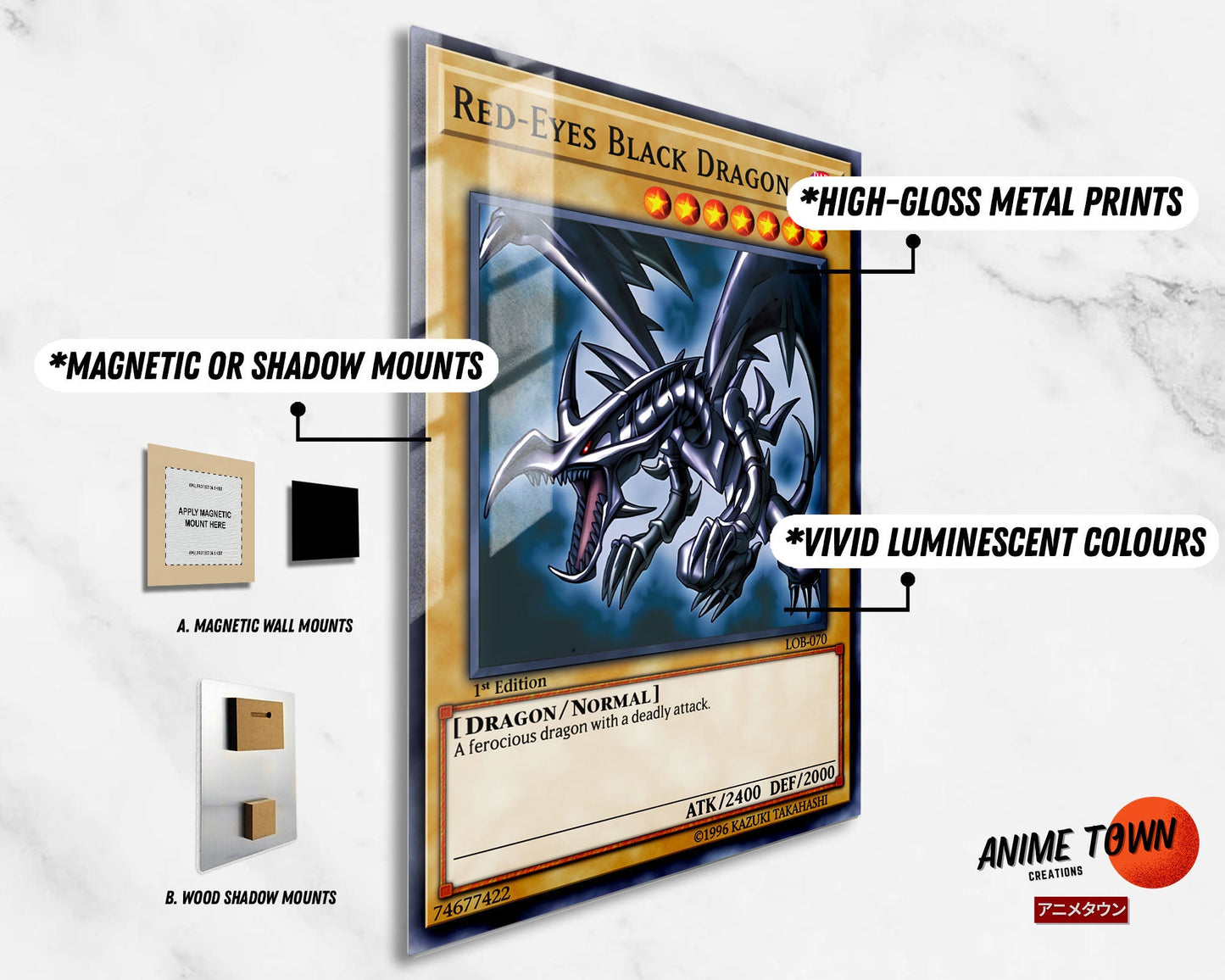 Anime Town Creations Metal Poster Red Eyes Black Dragon Card 24" x 36" Home Goods - Anime YGO Metal Poster