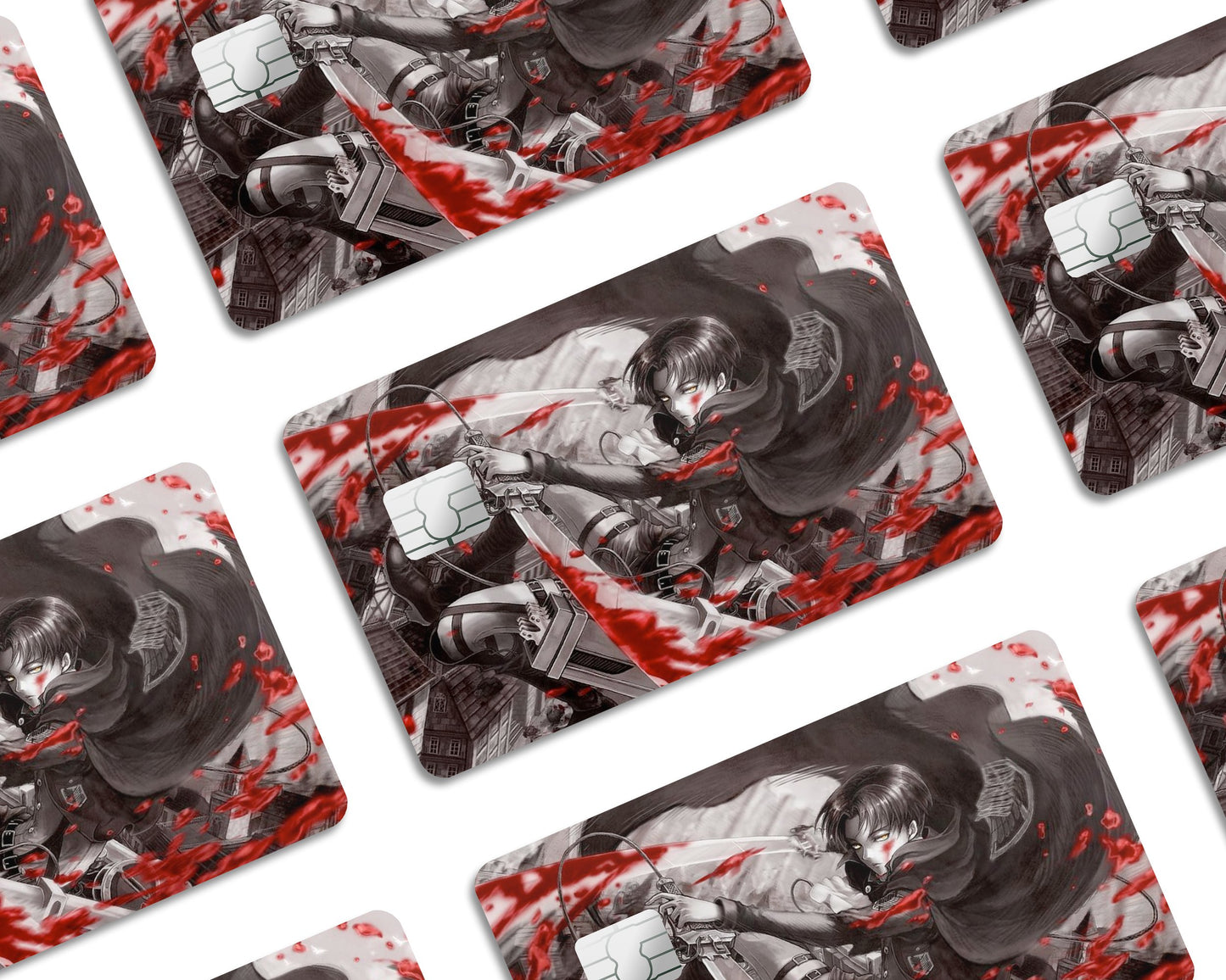 Anime Town Creations Credit Card Attack on Titan Eren Yeager Red Half Skins - Anime Attack on Titan Credit Card Skin