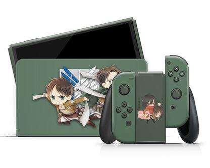 Anime Town Creations Nintendo Switch OLED Attack on Titan Chibi Survey Corps Vinyl +Tempered Glass Skins - Anime Attack on Titan Switch OLED Skin