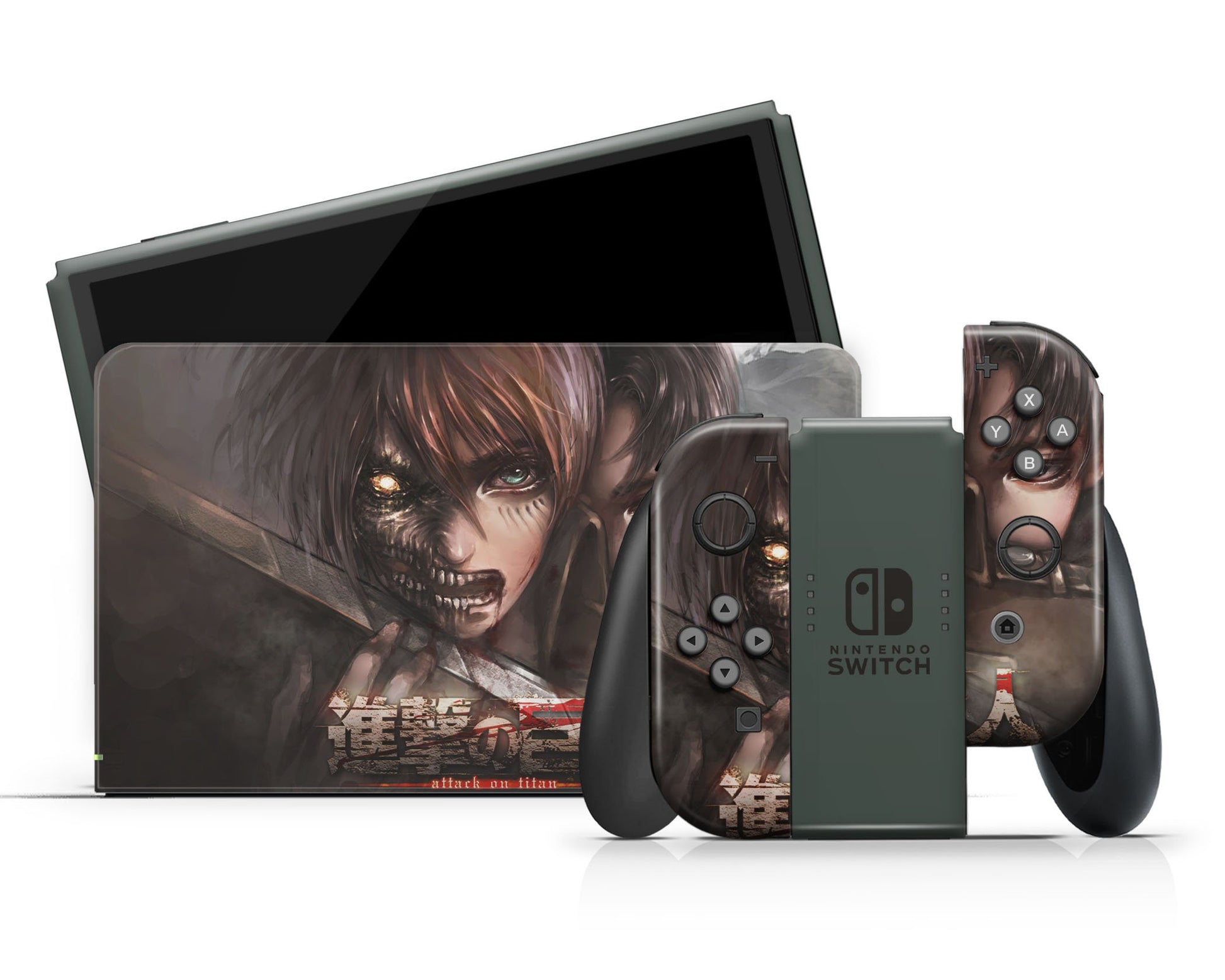 Anime Town Creations Nintendo Switch OLED Attack on Titan Eren & Levi Artistic Vinyl +Tempered Glass Skins - Anime Attack on Titan Switch OLED Skin