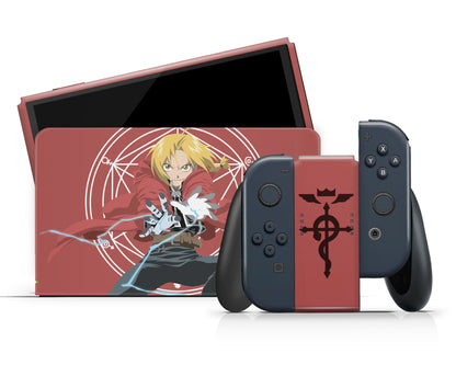 Anime Town Creations Nintendo Switch OLED Full Metal Alchemist Edward & Alphonse Minimalist Vinyl +Tempered Glass Skins - Anime Full Metal Alchemist Switch OLED Skin