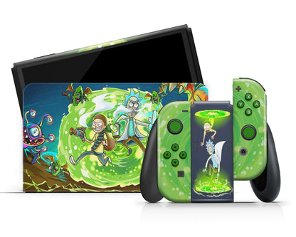 Anime Town Creations Nintendo Switch OLED Rick and Morty Portal Time Vinyl +Tempered Glass Skins - Anime Rick and Morty Switch OLED Skin