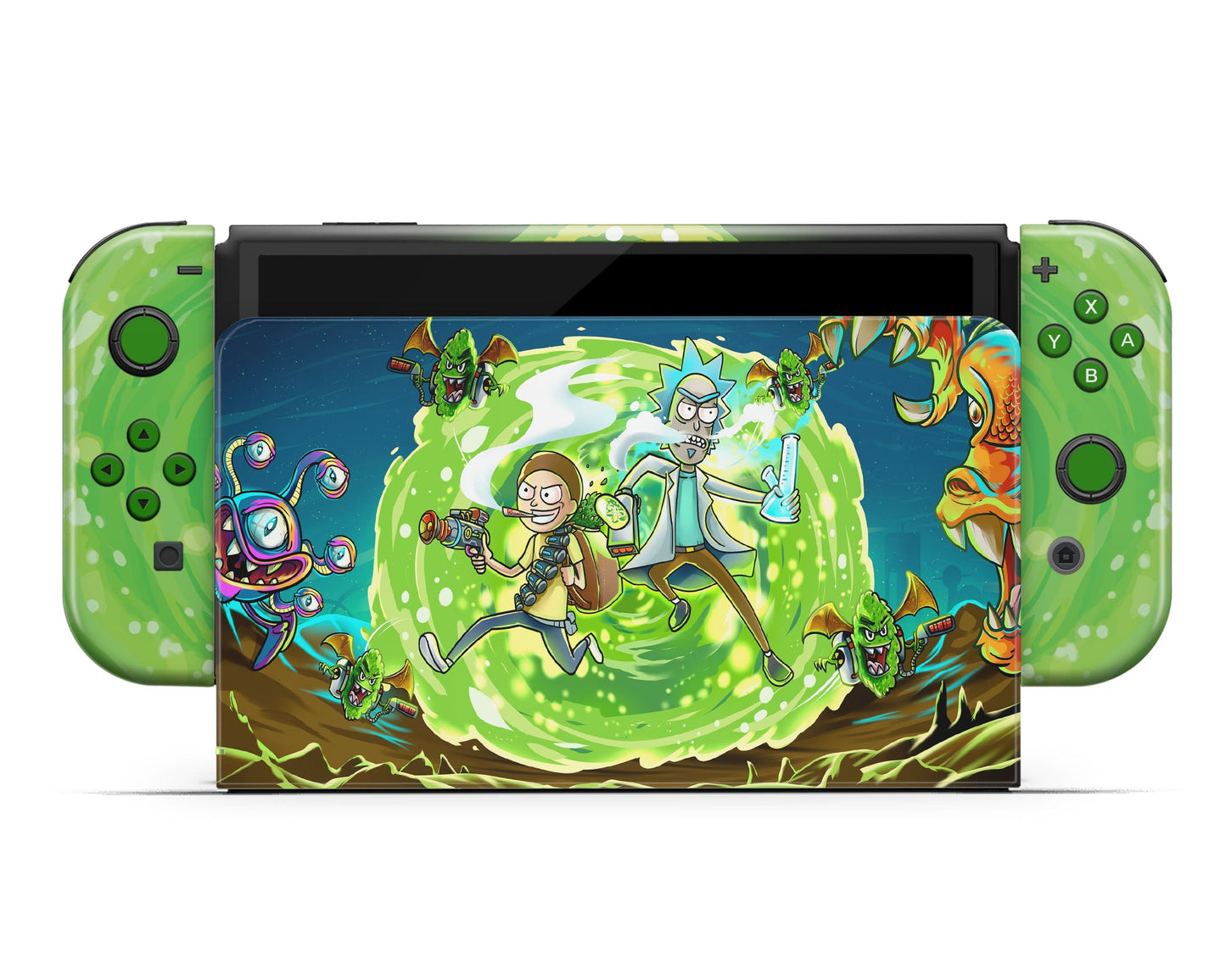 Anime Town Creations Nintendo Switch OLED Rick and Morty Portal Time Vinyl only Skins - Anime Rick and Morty Switch OLED Skin