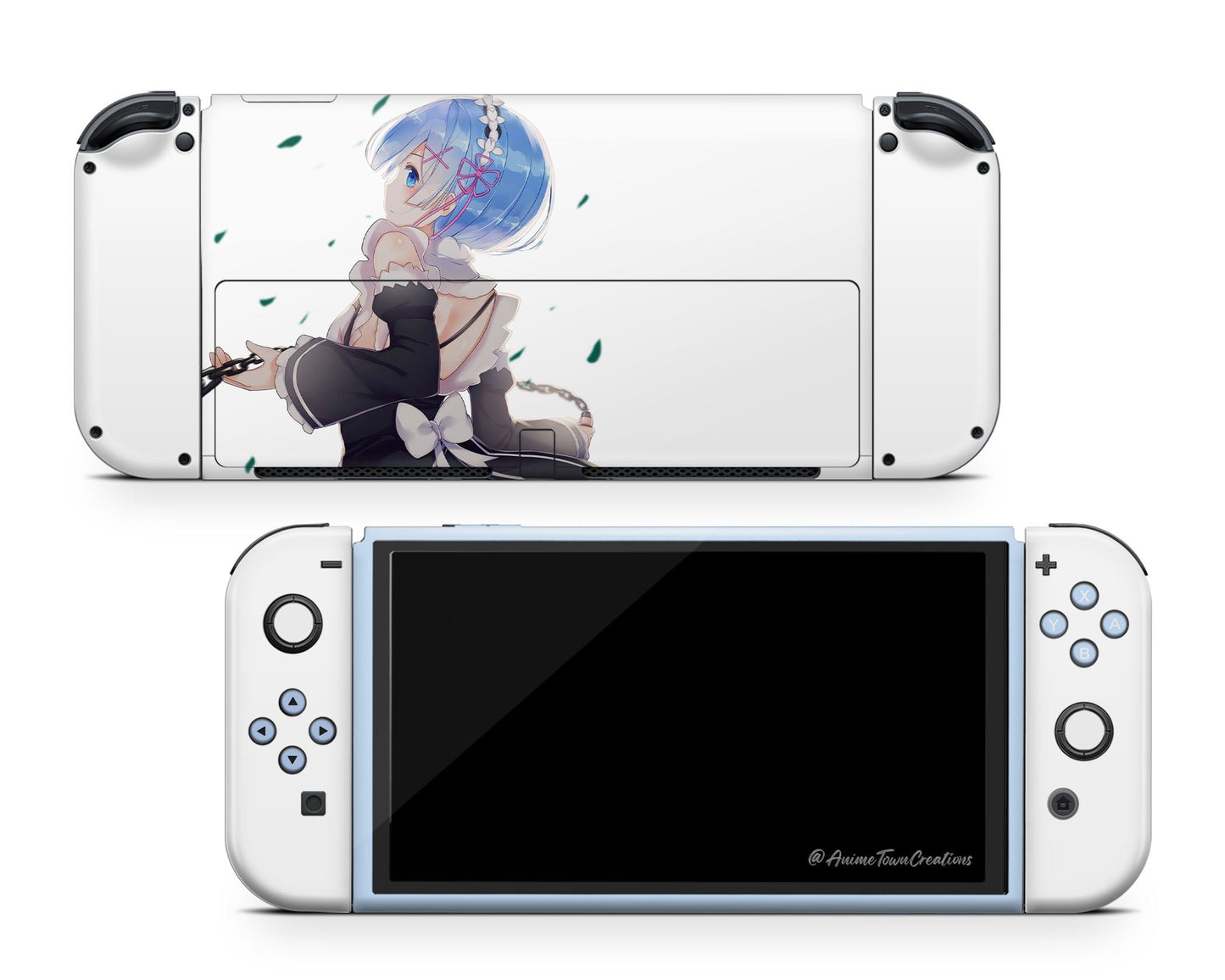 Anime Town Creations Nintendo Switch OLED Darling in the Franxx Rem Vinyl +Tempered Glass Skins - Anime Darling in the Franxx Switch OLED Skin