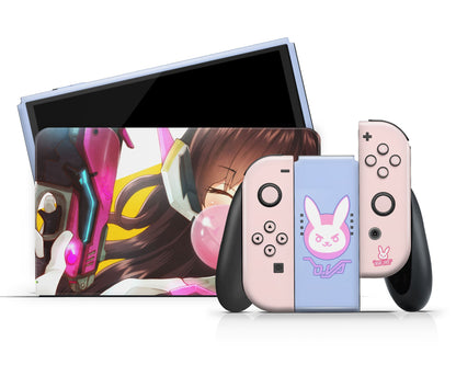 Anime Town Creations Nintendo Switch OLED Overwatch D.VA Vinyl +Tempered Glass Skins - Anime Overwatch Switch OLED Skin