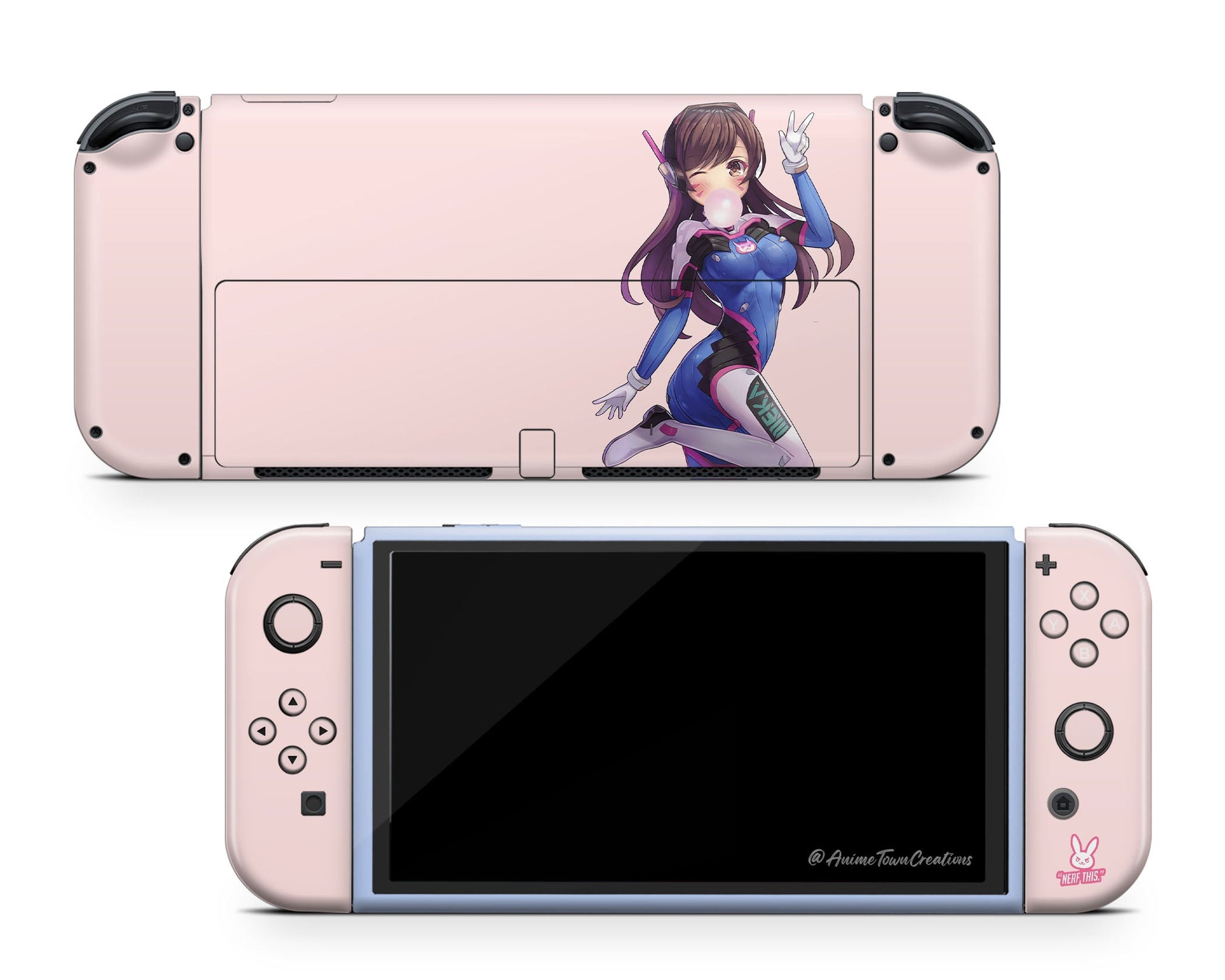 Anime Town Creations Nintendo Switch OLED Overwatch D.VA Vinyl +Tempered Glass Skins - Anime Overwatch Switch OLED Skin