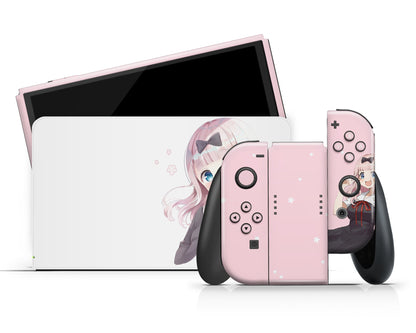 Anime Town Creations Nintendo Switch OLED Chika Fujiwara Cute Vinyl +Tempered Glass Skins - Anime Love is War Switch OLED Skin