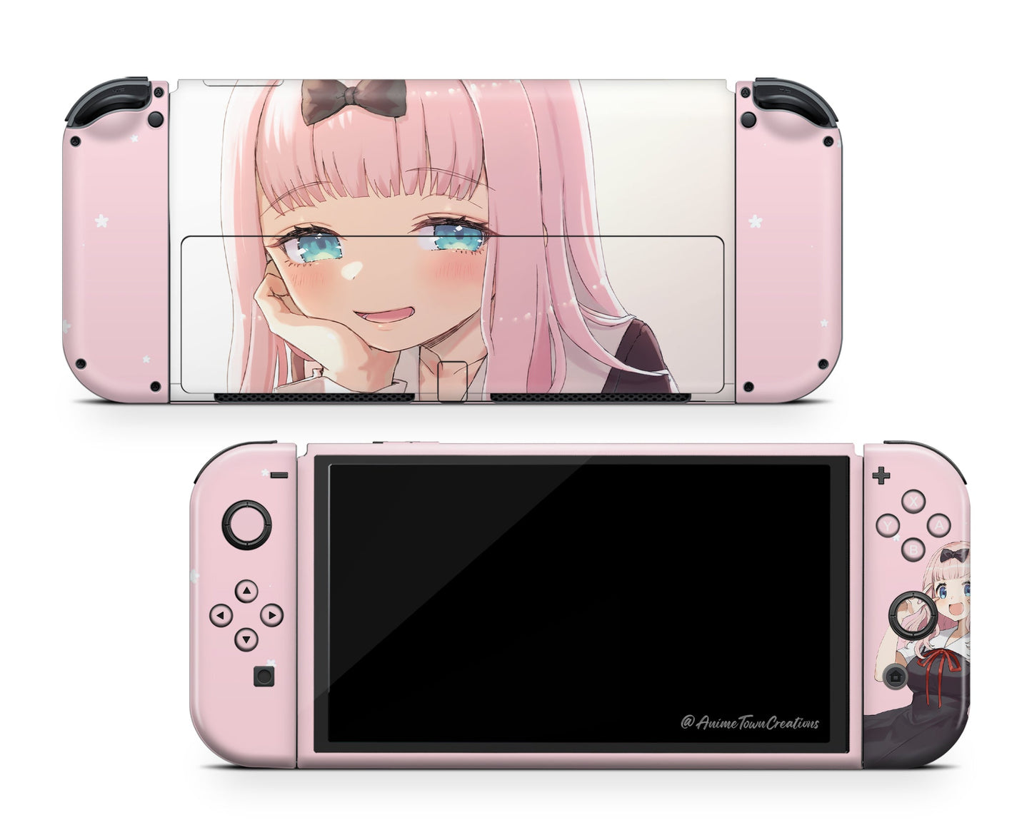 Anime Town Creations Nintendo Switch OLED Chika Fujiwara Cute Vinyl +Tempered Glass Skins - Anime Love is War Switch OLED Skin