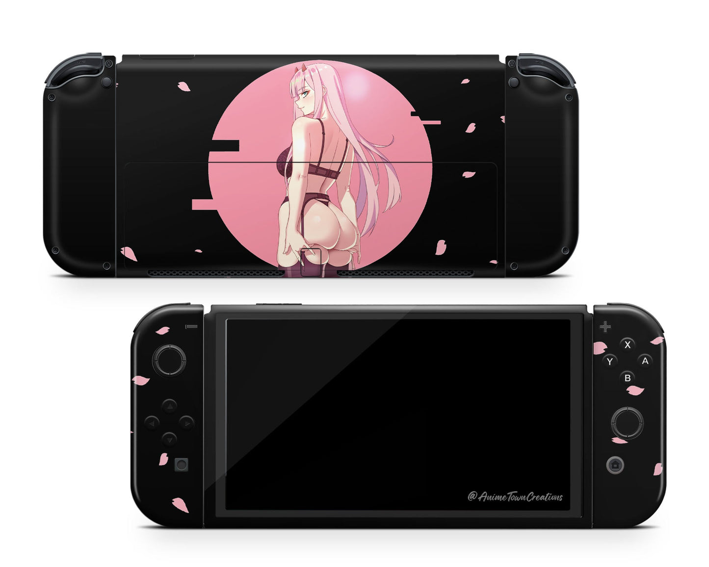 Anime Town Creations Nintendo Switch OLED Zero Two Hot Pink Vinyl only Skins - Anime Darling in the Franxx Switch OLED Skin