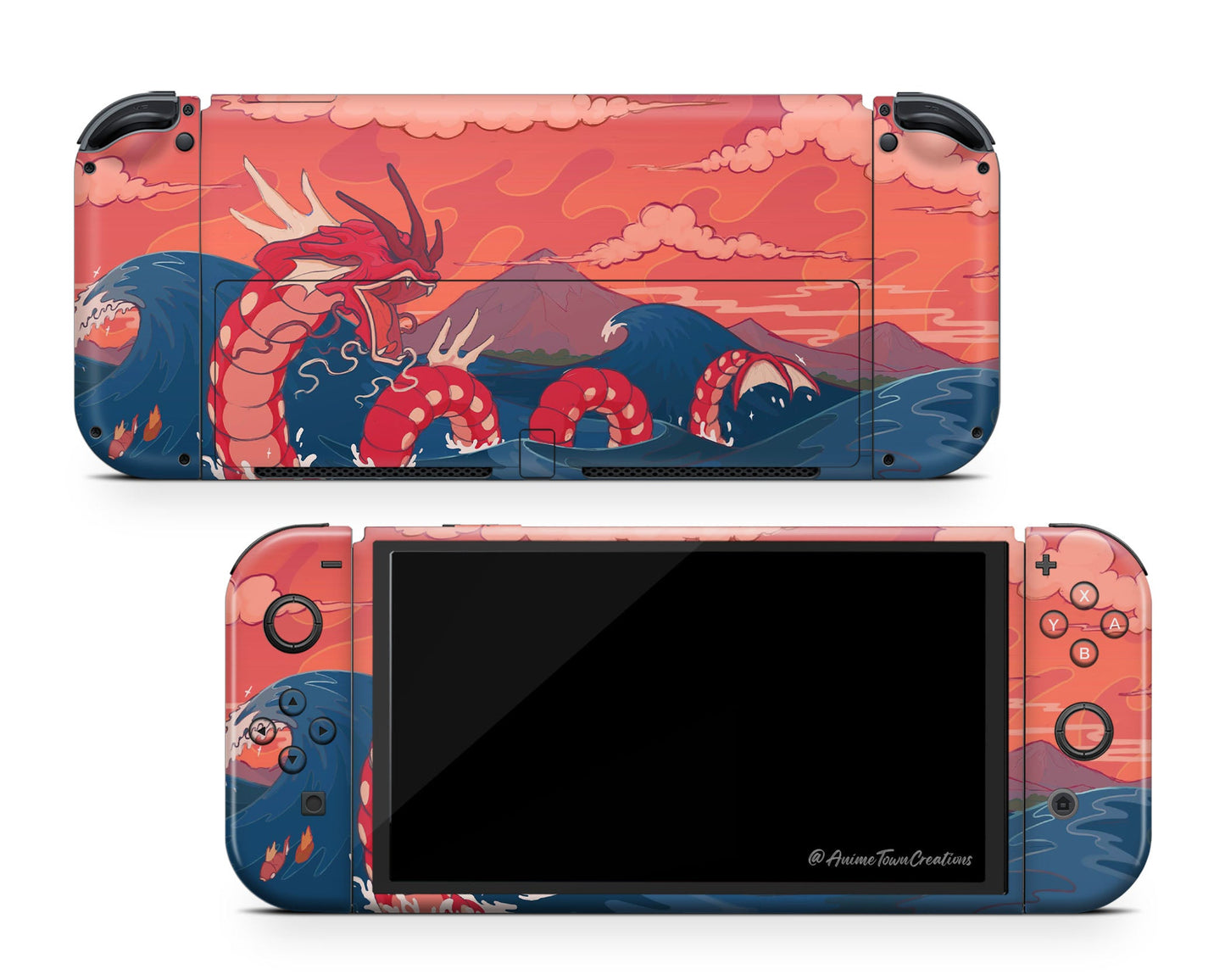 Anime Town Creations Nintendo Switch OLED Gyarados Dragon Rage Waves Vinyl only Skins - Anime Pokemon Switch OLED Skin