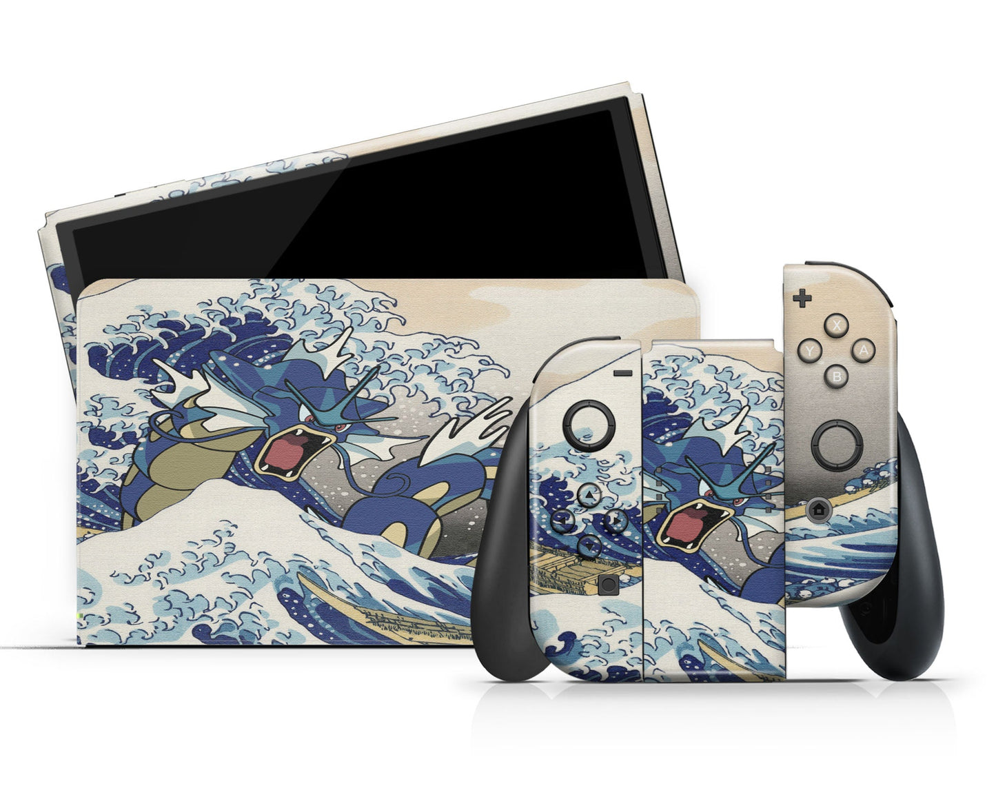 Anime Town Creations Nintendo Switch OLED Gyarados Great Wave Off Kanagawa Vinyl +Tempered Glass Skins - Anime Pokemon Switch OLED Skin