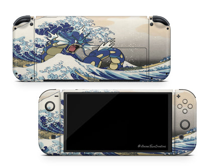 Anime Town Creations Nintendo Switch OLED Gyarados Great Wave Off Kanagawa Vinyl only Skins - Anime Pokemon Switch OLED Skin