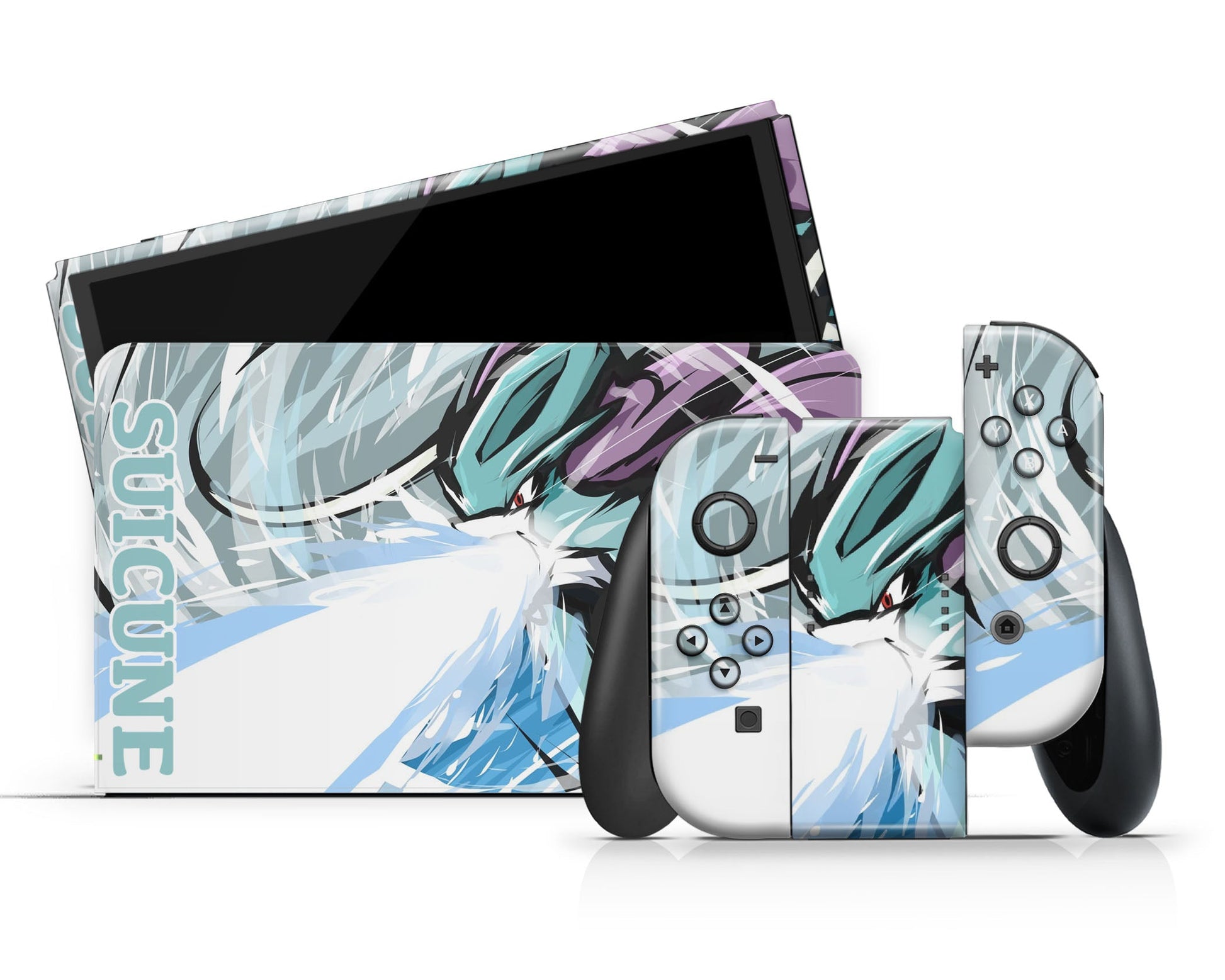 Anime Town Creations Nintendo Switch OLED Pokemon Suicune Vinyl +Tempered Glass Skins - Anime Pokemon Switch OLED Skin